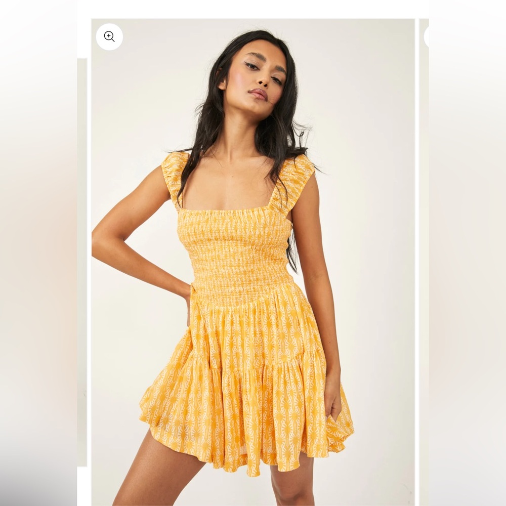Free People Sweet Annie Mini Dress Sun Smocked Flutter Sleeve - Picture 8 of 9